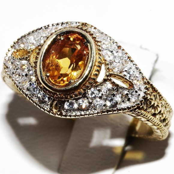 $395 .925 Sterling Silver 1.40CT Natural Yellow Citrine & Topaz Cocktail Ring - Picture 5 of 7